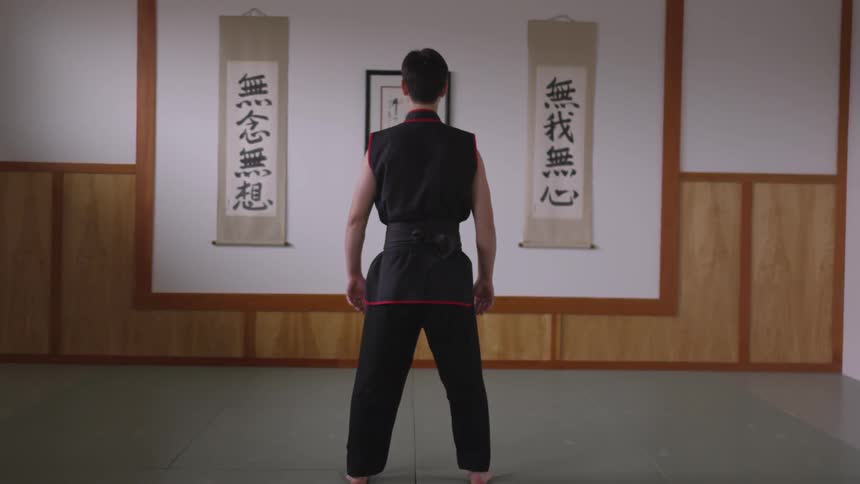Man Practicing Asian Fighting Techniques