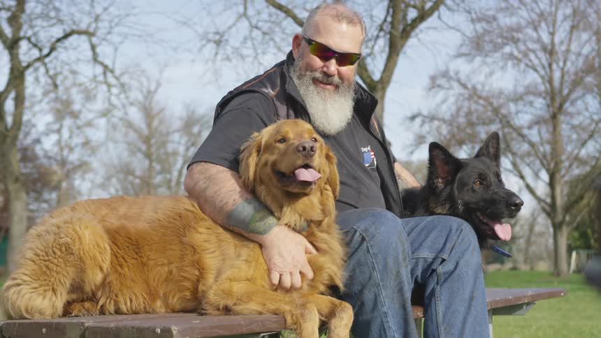 Man With Bible And Dogs