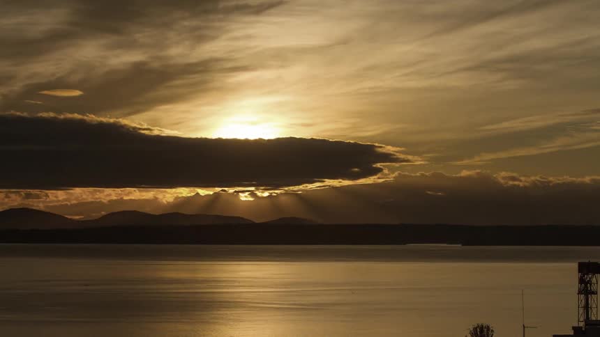 Time lapse of heavy clouds moving over a lake