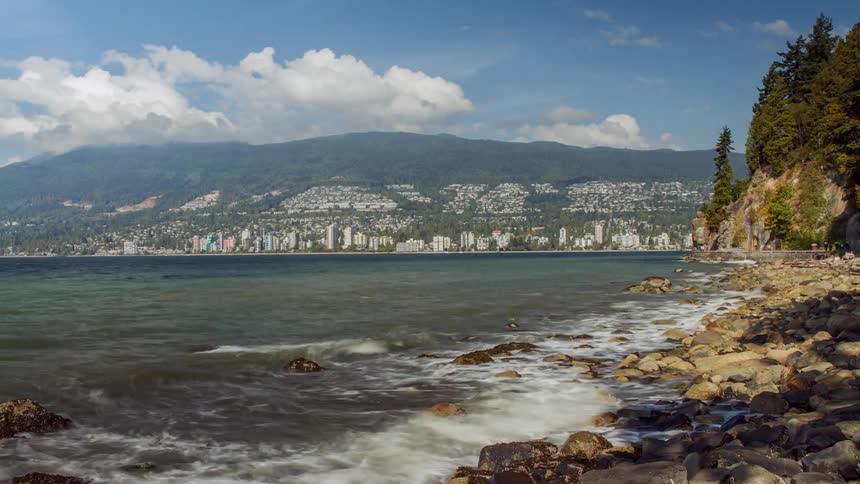 Time lapse of water hitting the rocks on a coast