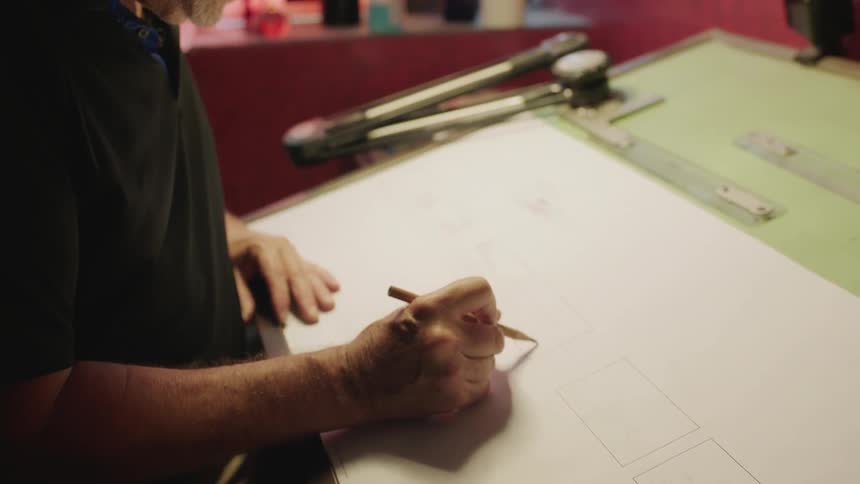 Artist drawing on white paper with writing utensil
