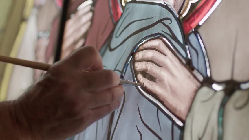 Paint brush strokes on stain glass image
