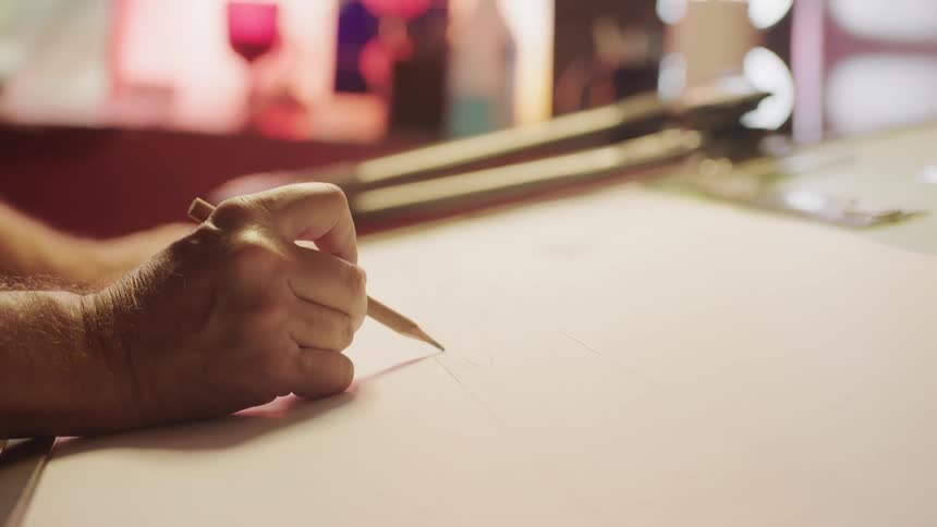 Fingers holding pencil to sketch on paper