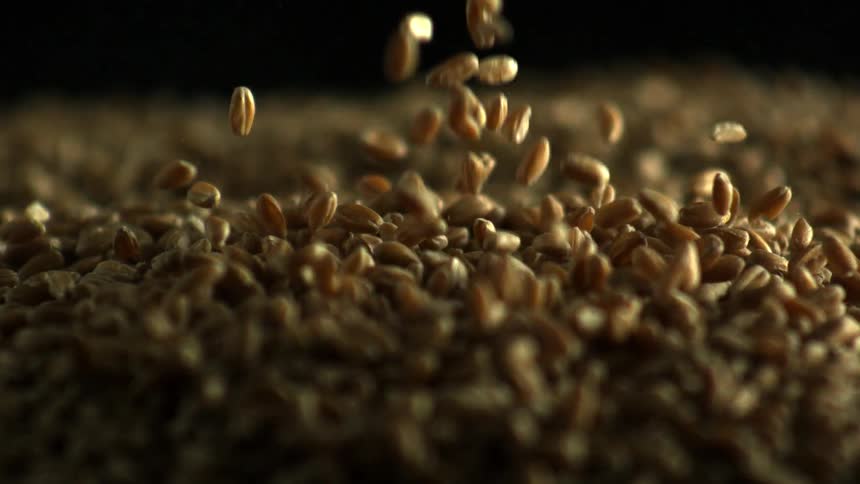 A stream of yellow grains falling onto the ground