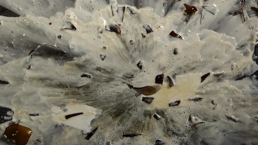 A bottle of beer shattering and spilling