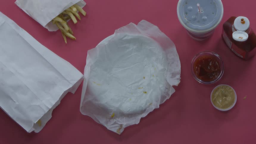 Person dips burger in ketchup and mustard