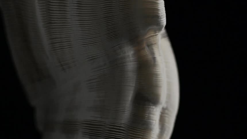A statue is stretched and distorted