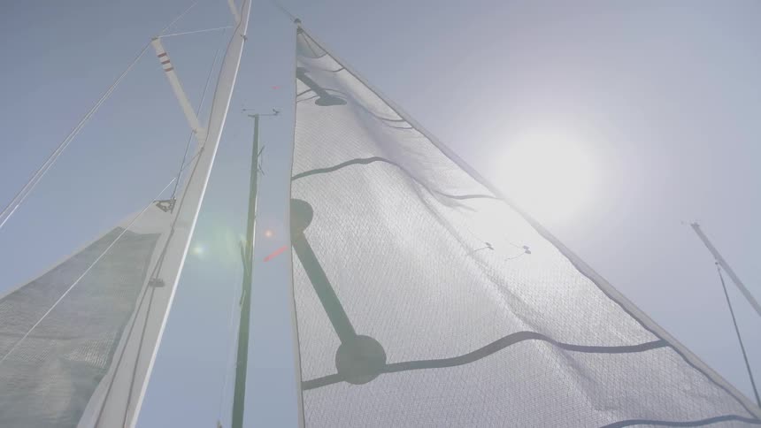 Flag on boat is moving in the wind