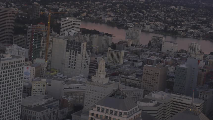City skyline at dusk