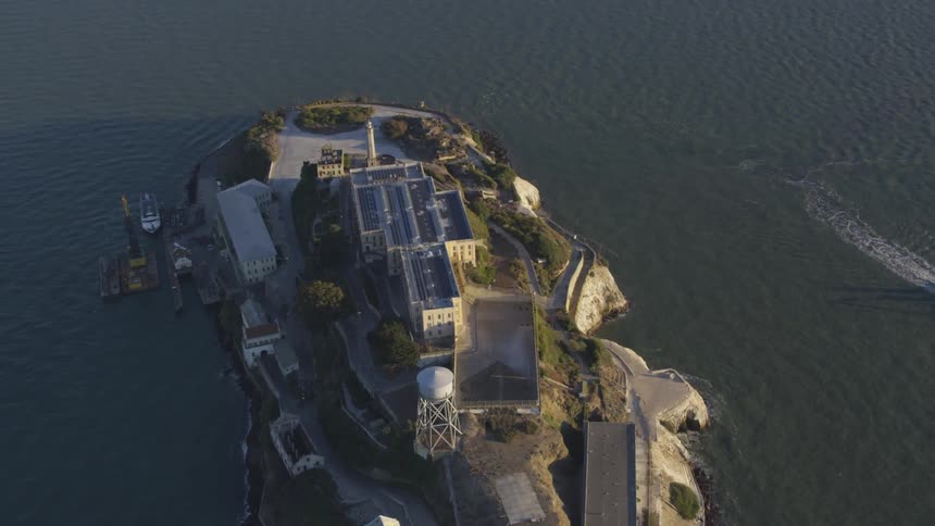 An aerial view of facility on an island