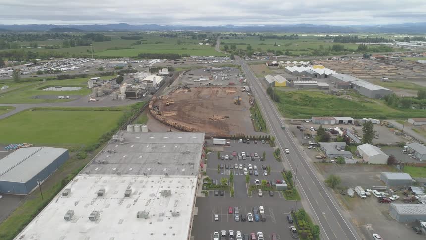 Buildings and parking lots in a rural area