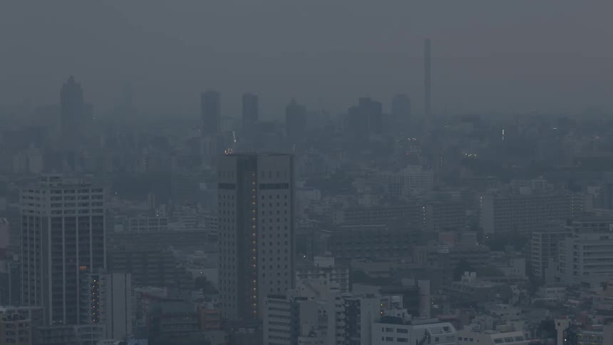 City buildings tower in the distance