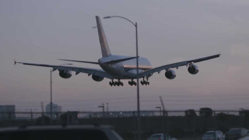 Airplane landing in an airport