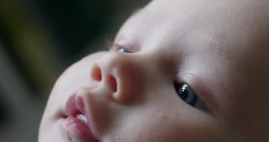 An infant looks around curiously