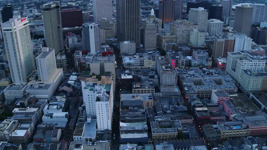 Backwards shot of a downtown city