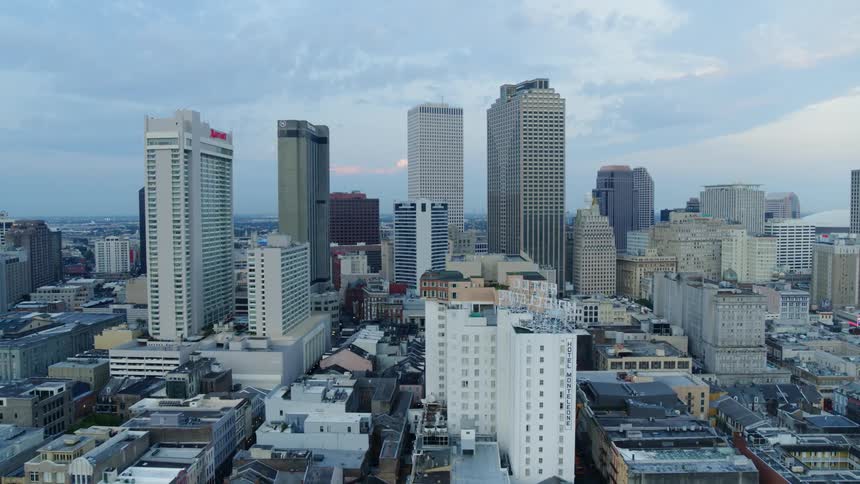 A city center with numerous skyscrapers