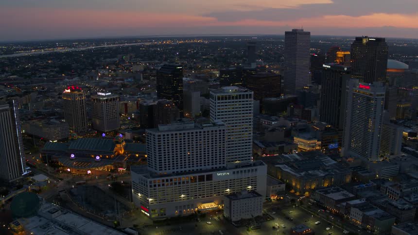 A view of the city in the evening