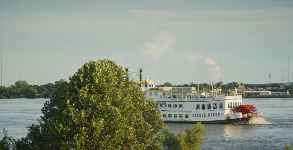 A ferry boat sailing on the water