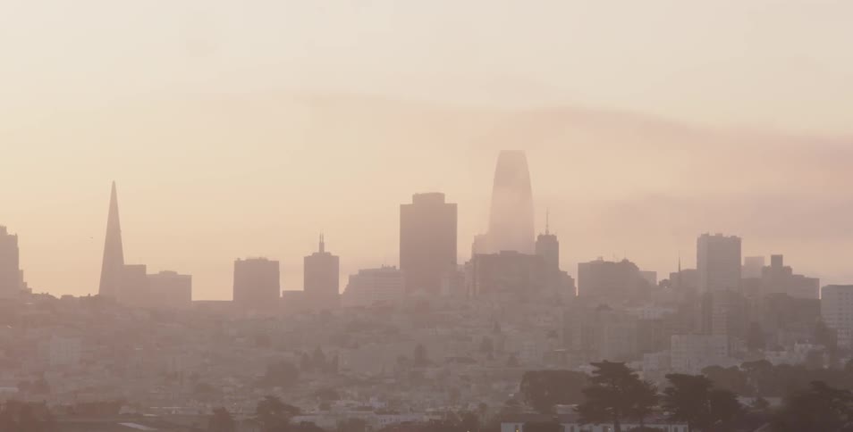 Dense fog over a large city