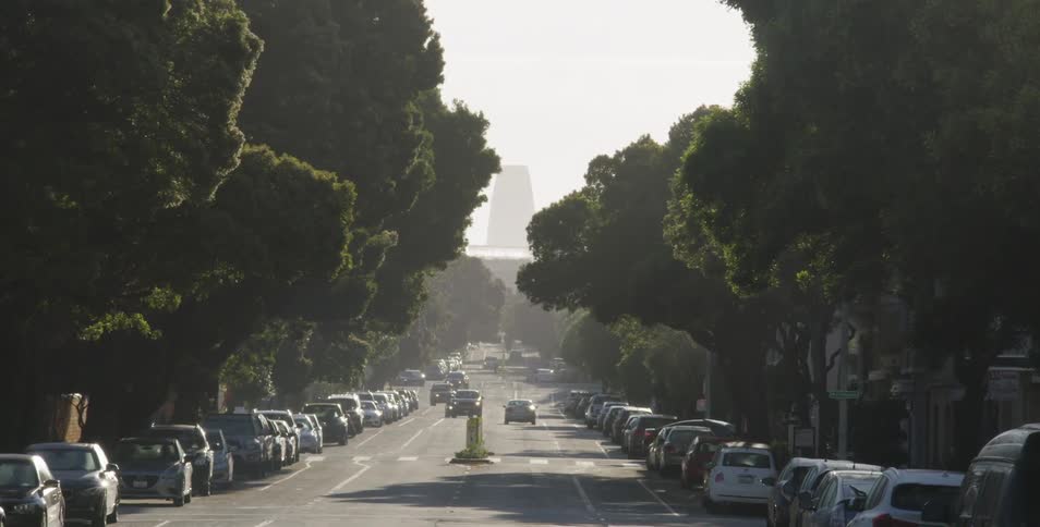 A car turning on to a neighborhood street
