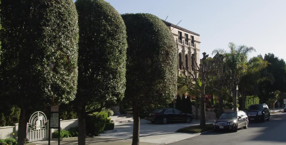 Mansion surrounded by landscaped yard and trimmed trees