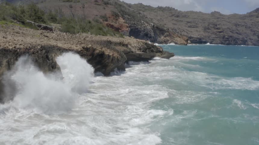 Waves crashing against a rocky shoreline