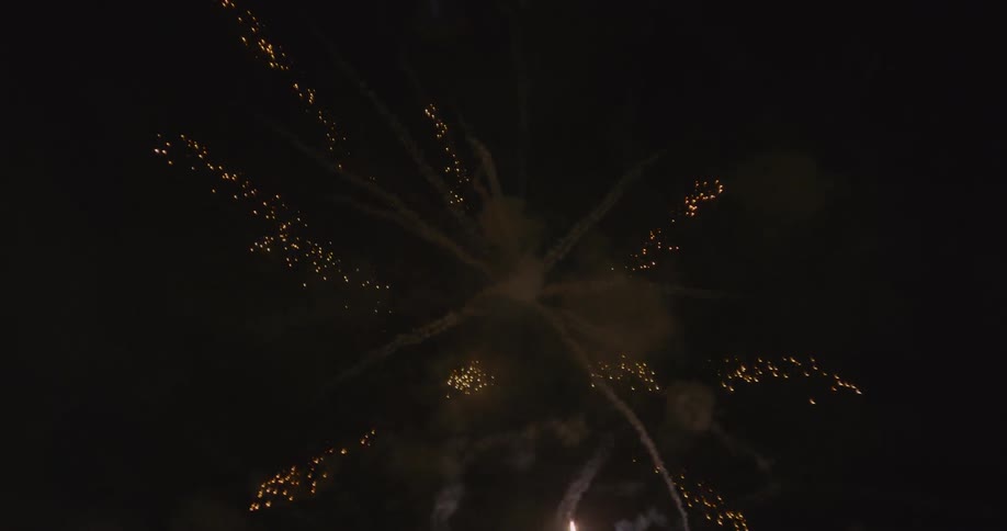 Fireworks which are being setting off illuminate the sky at night