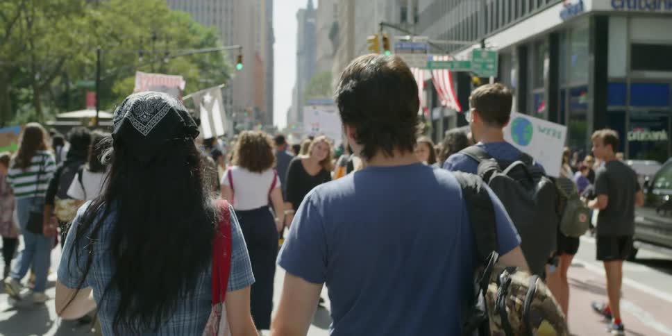 Girlfriend and boyfriend walking down the street