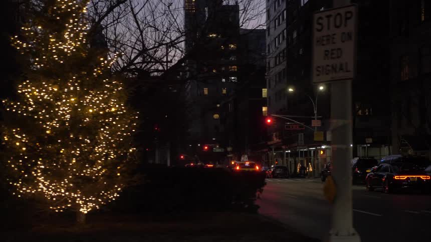 View of a city street at night