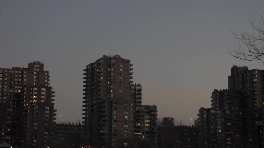 City buildings lit at night