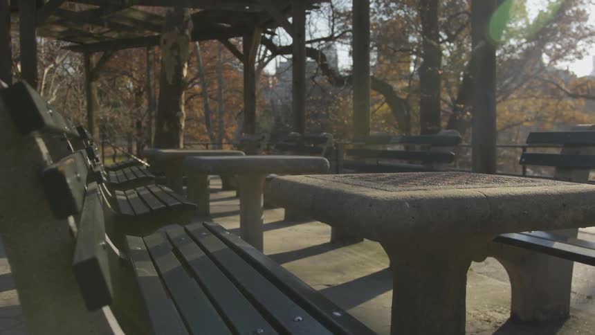 Tables and benches in a park like setting