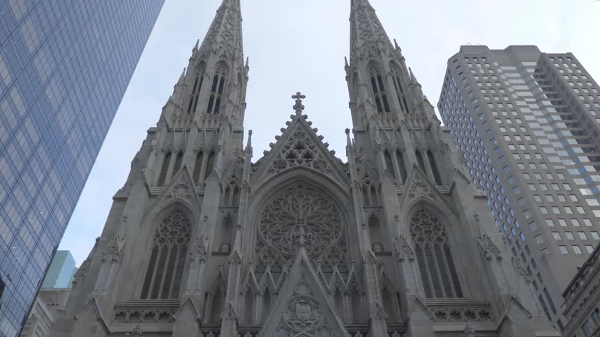 A gothic church on a city street