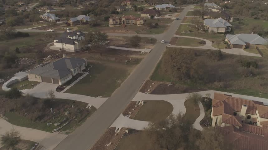 Aerial view of house in small town