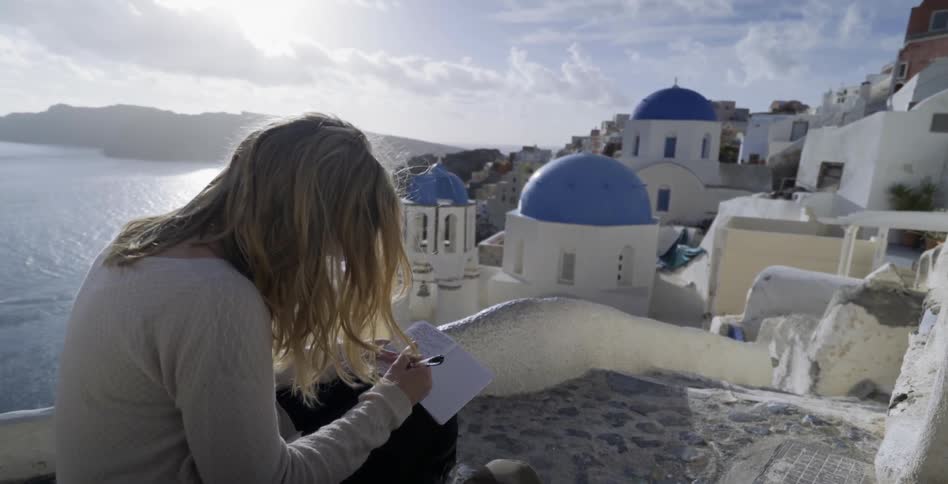 Woman Traveling Through Greece And Italy