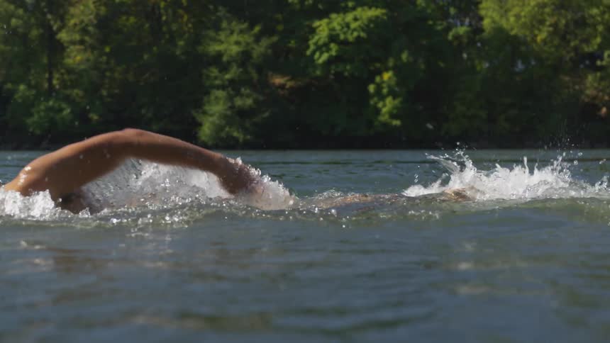 A man swimming in a lake