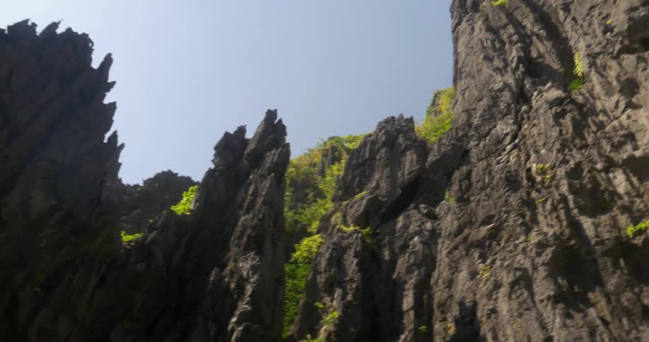 Jagged rocks and cliffs on a cloudless day