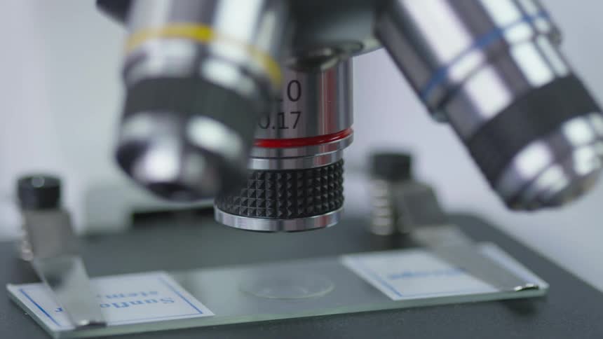 A person turning a microscope