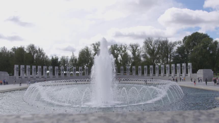 Water flows from a fountain in the park