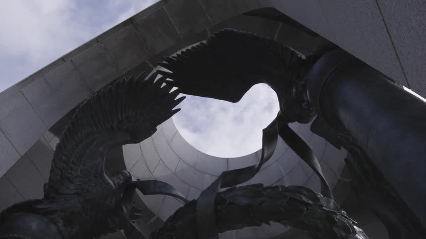 Worms eye view of a sculpture