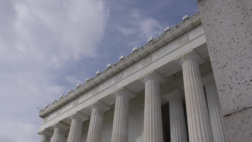 A building with large columns on it