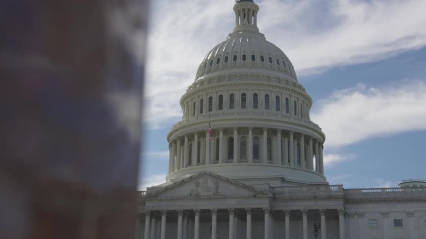 Camera looks at the capitol building