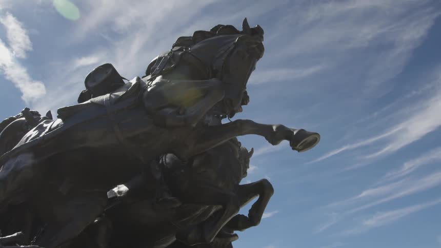 Statue of horses in harness