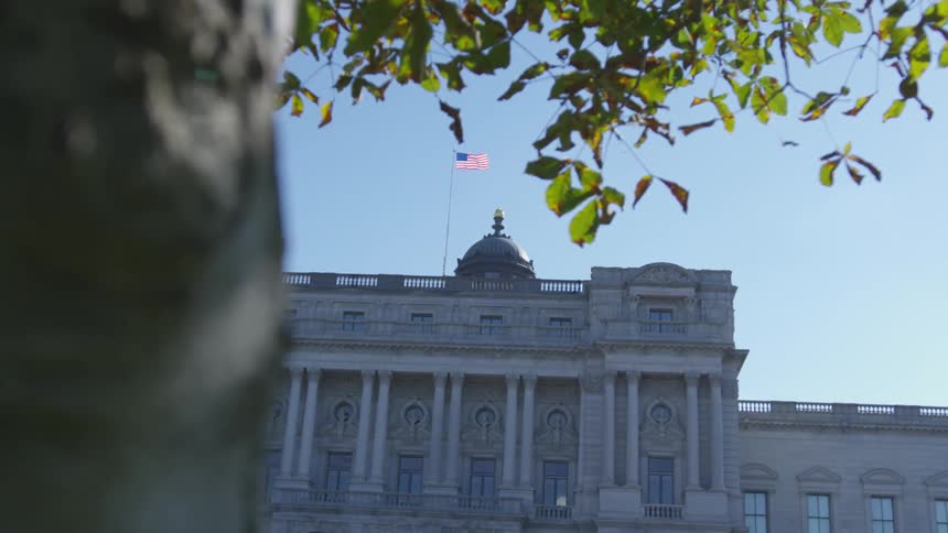 A twisting shot of a government building