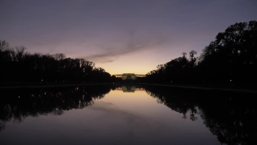 The lincoln memorial reflecting pool at sunset