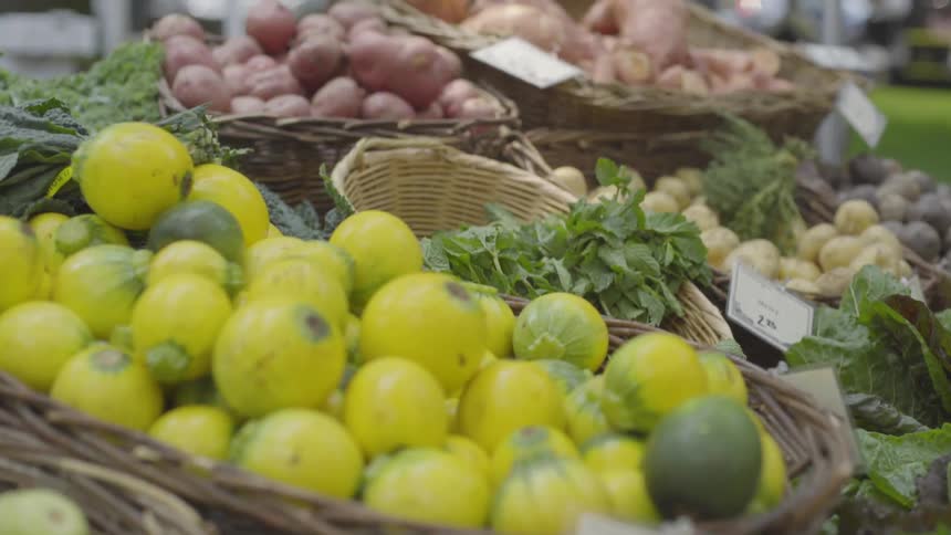 Produce is for sale at a farmers market