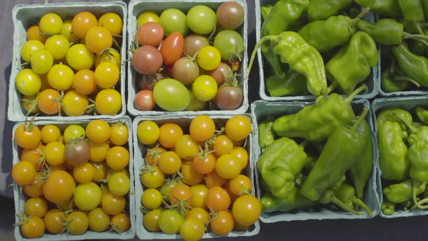 Camera looks down on fresh produce