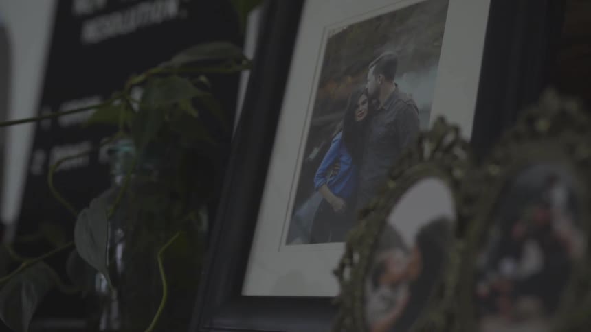 Photos on a shelf