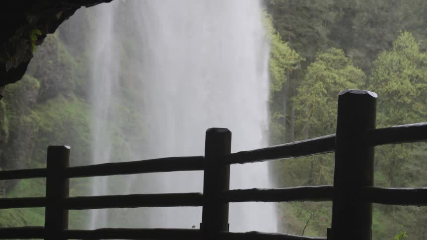 A waterfall is crashing down