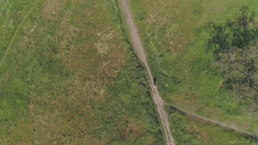 A person running along a path through a field
