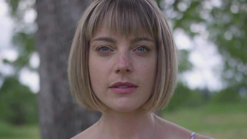 Woman intensely staring at the camera